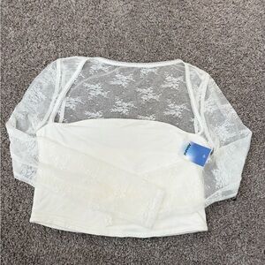 Women’s Lace Sleeve White Crop Top